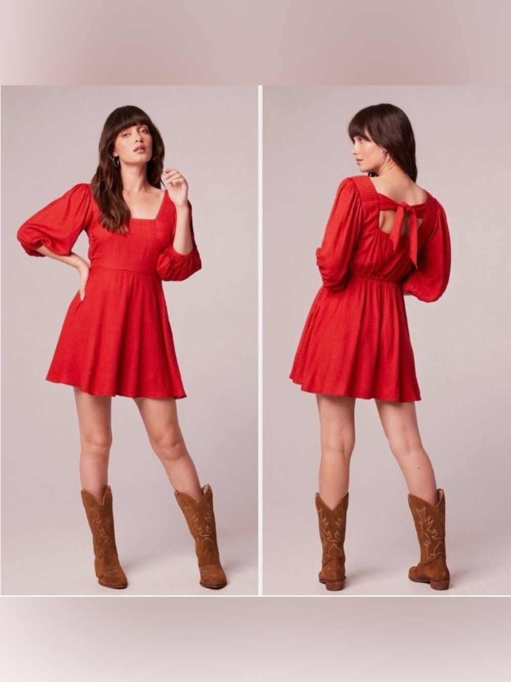 Band of the Free Josette Red Puff Sleeve Mini Party  Dress Size XS